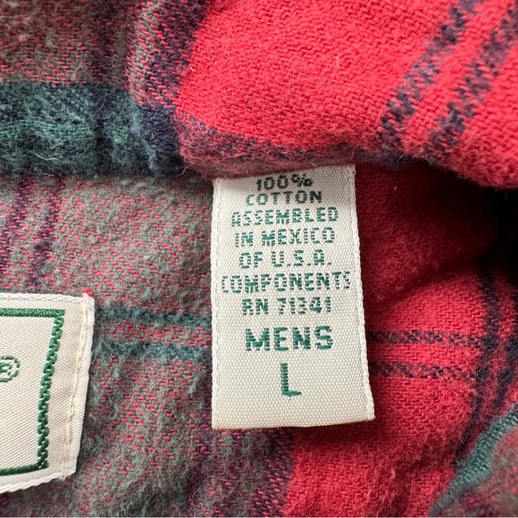 Vintage LL Bean Plaid Flannel Button Down Shirt Red Green Mens Large - Picture 4 of 12